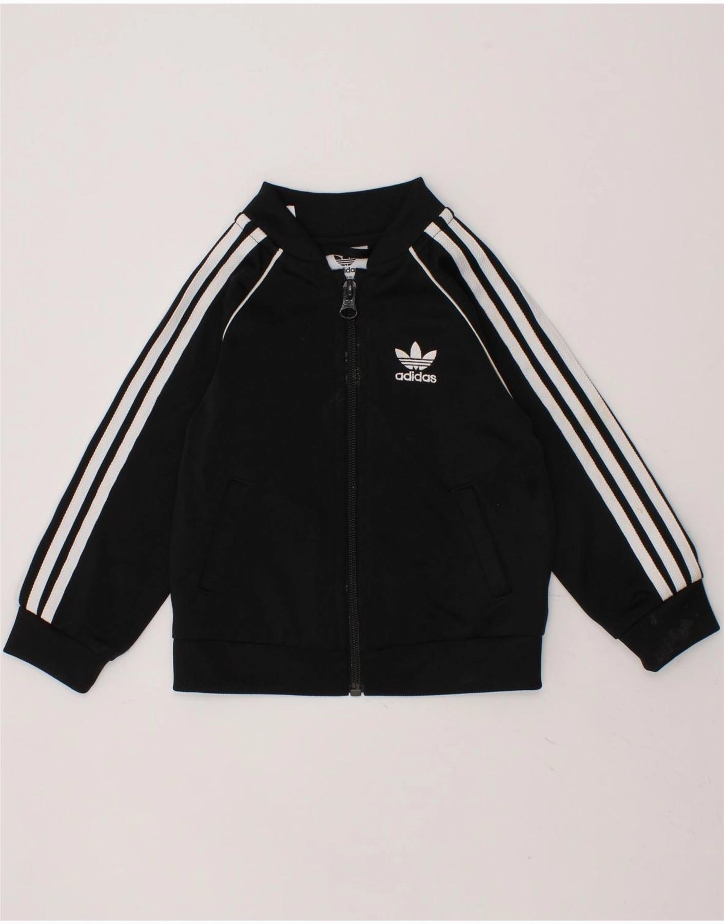 ADIDAS Baby Boys Tracksuit Top Jacket 9-12 Months Black Polyester Casual Fast Wear