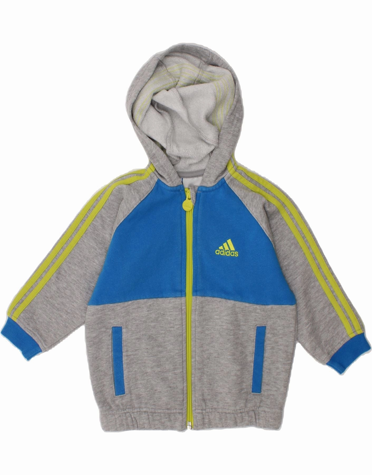 ADIDAS Baby Boys Zip Hoodie Sweater 12-18 Months Grey Colourblock Cotton Breathable Material