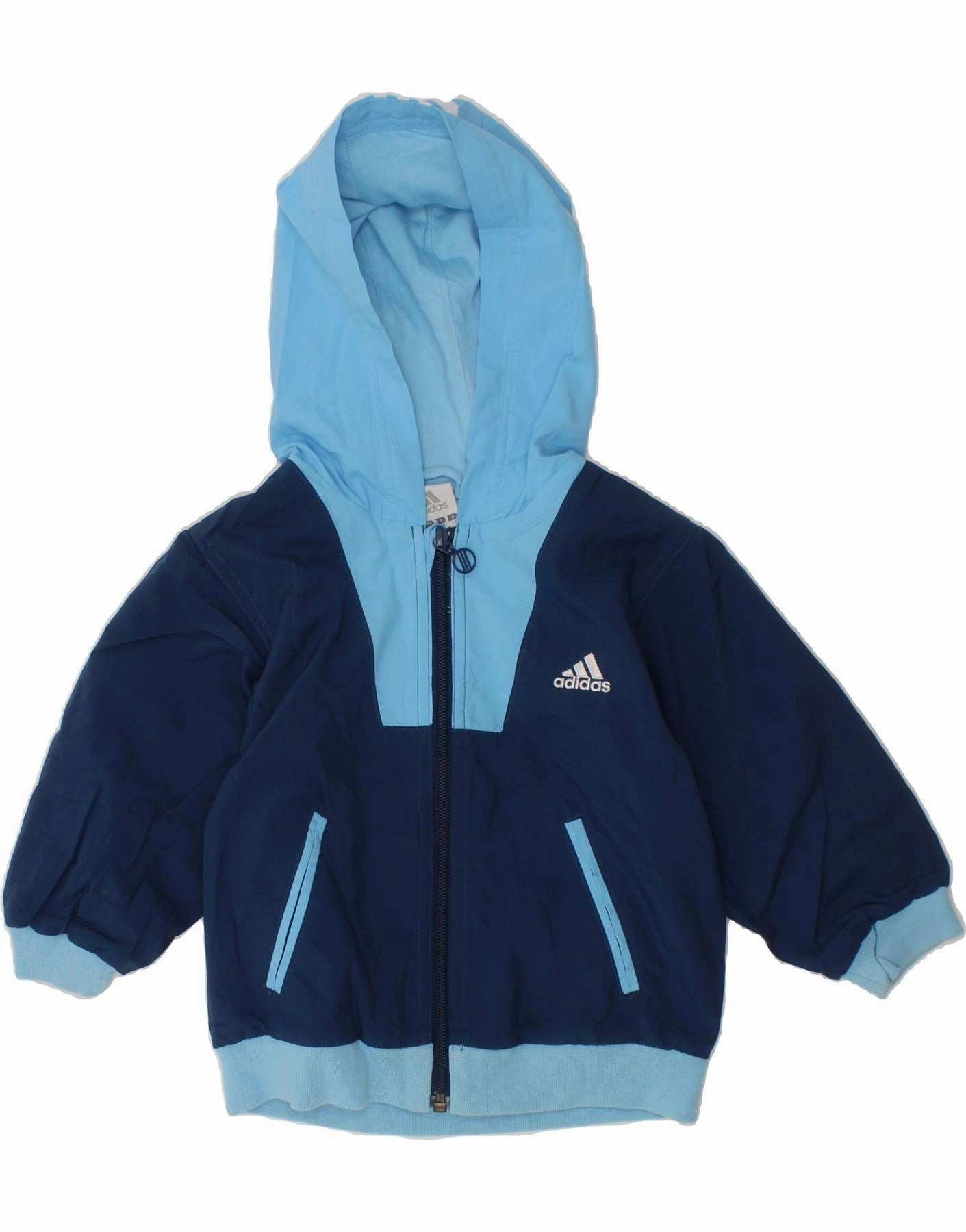 ADIDAS Baby Boys Zip Hoodie Sweater 12-18 Months Navy Blue Colourblock Relaxed casual fit Jacquard Weave