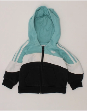 ADIDAS Baby Boys Zip Hoodie Sweater 3-6 Months Blue Colourblock Cotton Soft Finish