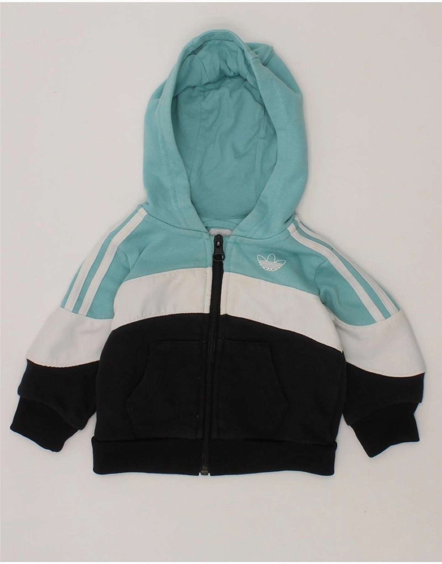 ADIDAS Baby Boys Zip Hoodie Sweater 3-6 Months Blue Colourblock Cotton Soft Finish