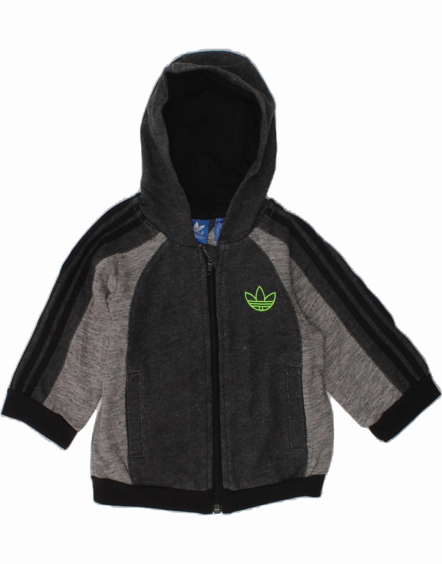 ADIDAS Baby Boys Zip Hoodie Sweater 6-9 Months Grey Colourblock Cotton Minimal Trend LowImpact Dye Process