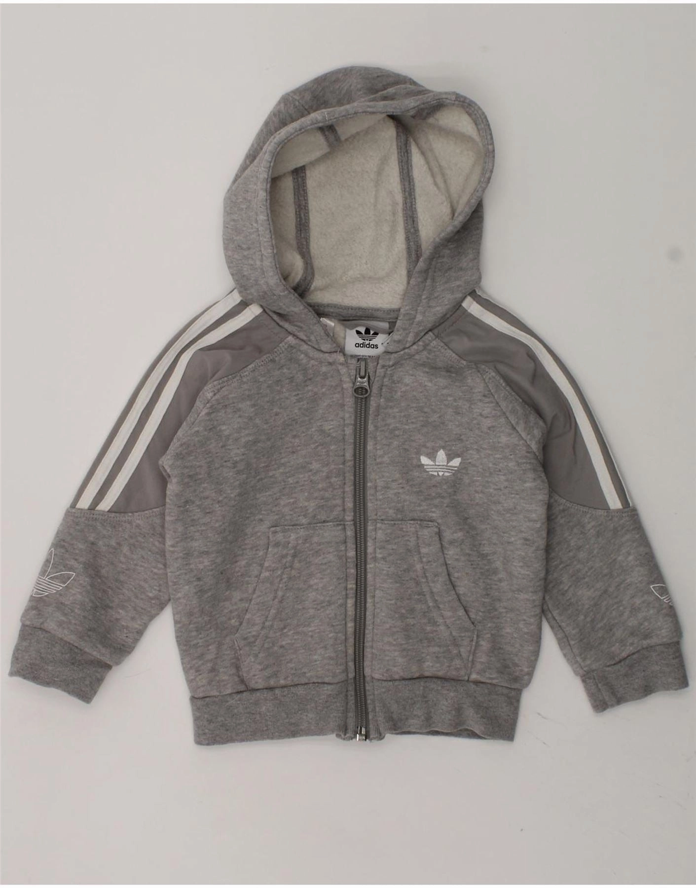 ADIDAS Baby Boys Zip Hoodie Sweater 6-9 Months Grey Cotton Hypoallergenic Fiber Blend