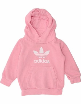 ADIDAS Baby Girls Graphic Hoodie Jumper 12-18 Months Pink Cotton LowCarbon Footprint Textile Surface Pilling Resistant