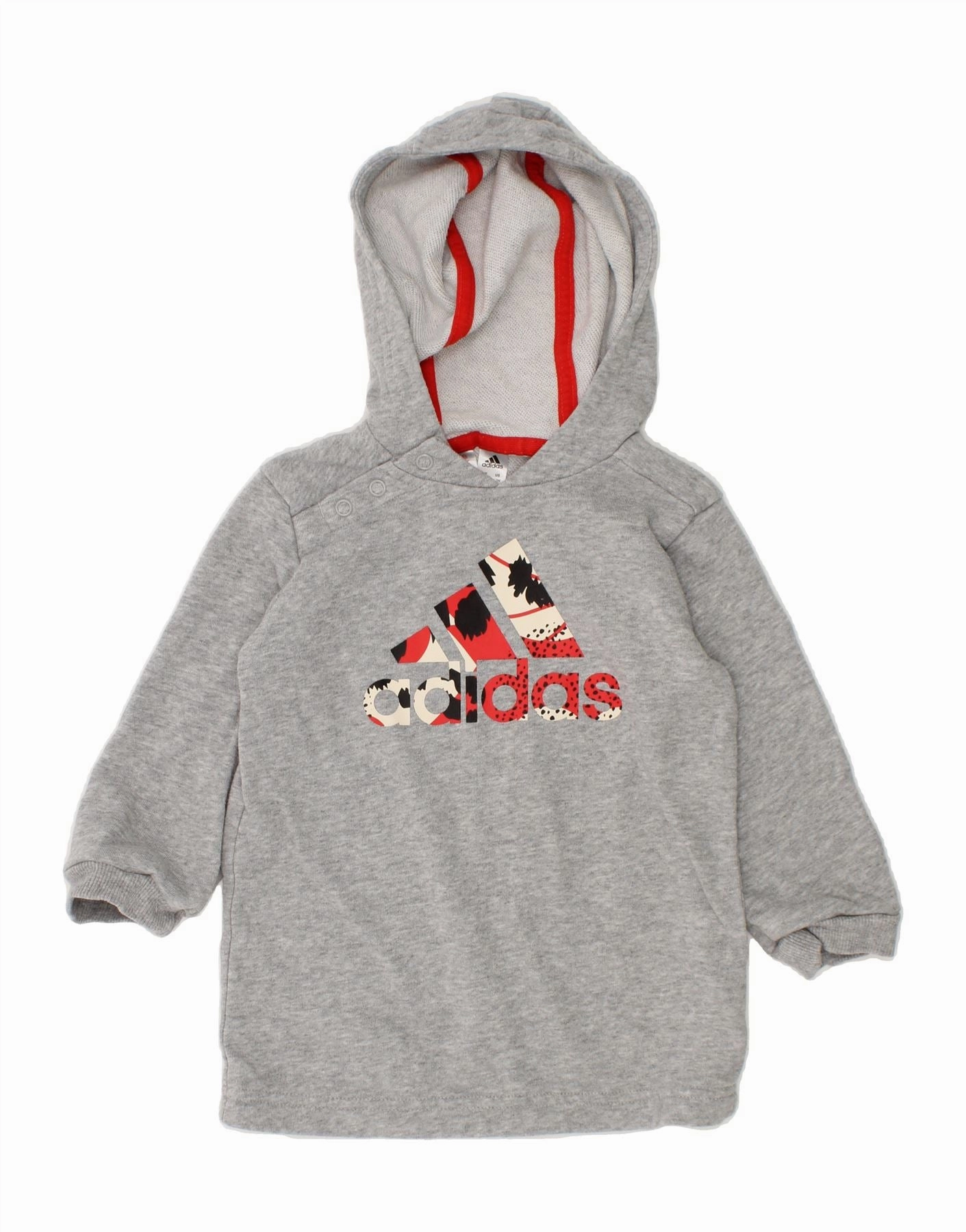 ADIDAS Baby Girls Graphic Hoodie Jumper 9-12 Months Grey Cotton Basic Layer