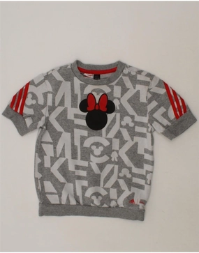 ADIDAS Baby Girls Graphic Short Sleeve Sweatshirt Jumper 18-24 Months Grey Classic Comfort