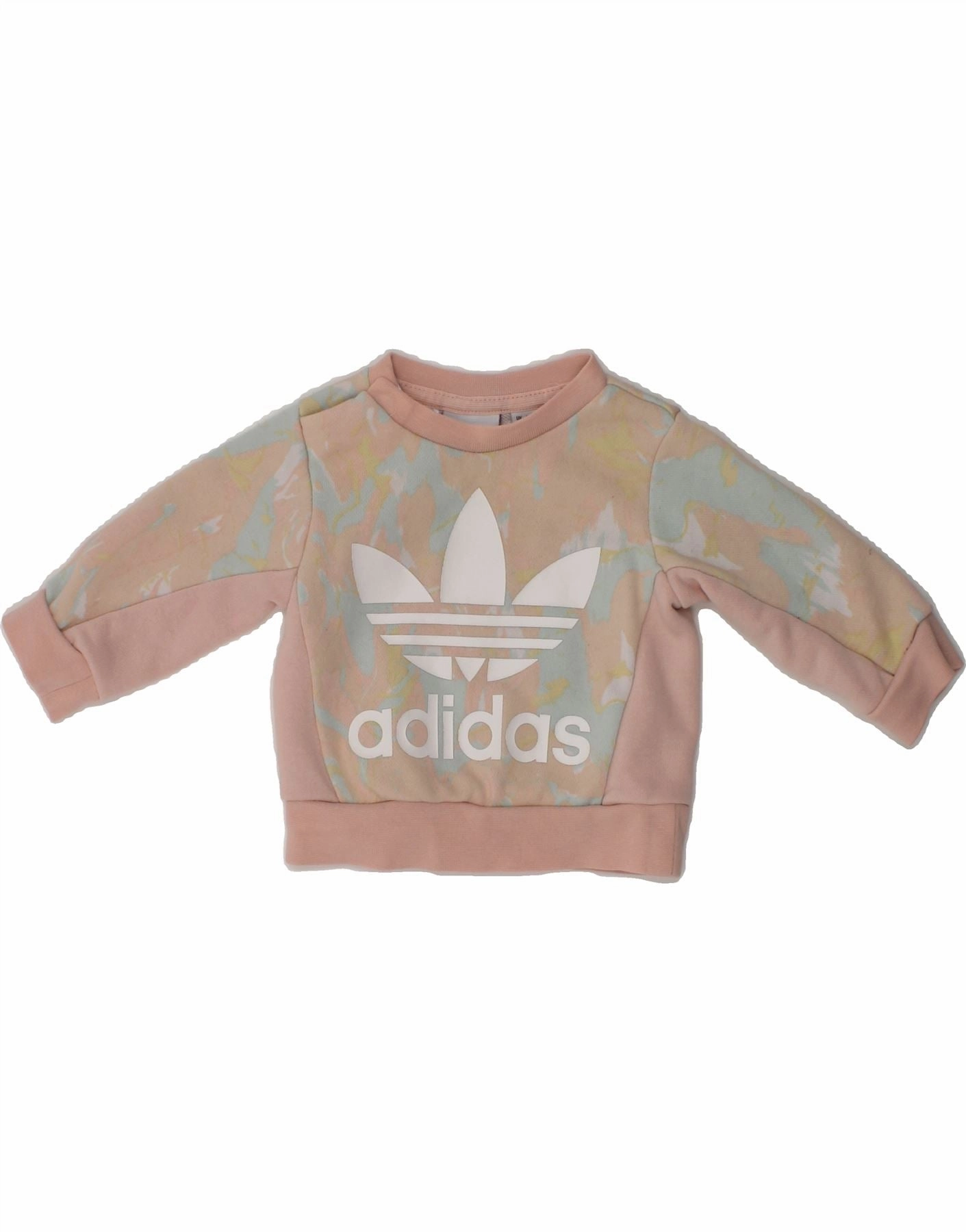 ADIDAS Baby Girls Graphic Sweatshirt Jumper 0-3 Months Beige Cotton Warm Layers Simple Outfit