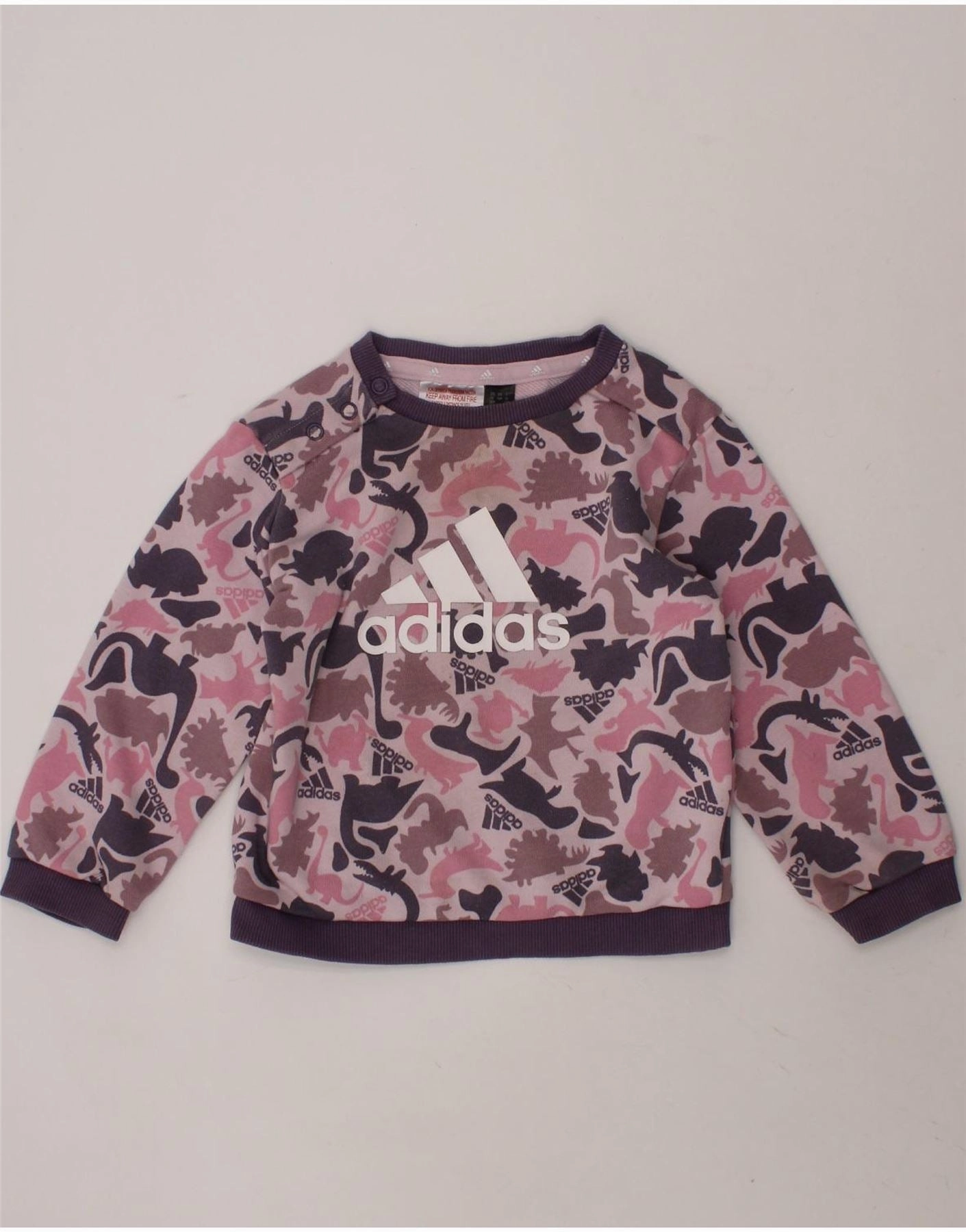 Cold Comfort ADIDAS Baby Girls Graphic Sweatshirt Jumper 12-18 Months Pink Animal Print
