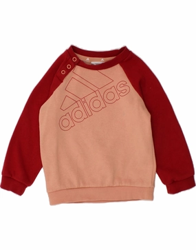 ADIDAS Baby Girls Graphic Sweatshirt Jumper 12-18 Months Red Colourblock Wearable Basic Daily Trend