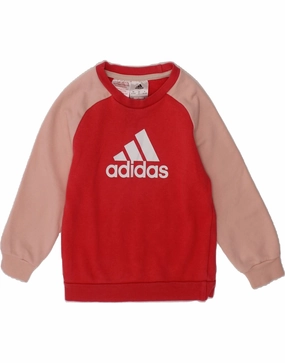 ADIDAS Baby Girls Graphic Sweatshirt Jumper 18-24 Months Red Colourblock Moisture wicking MicrofiberBlend Texture