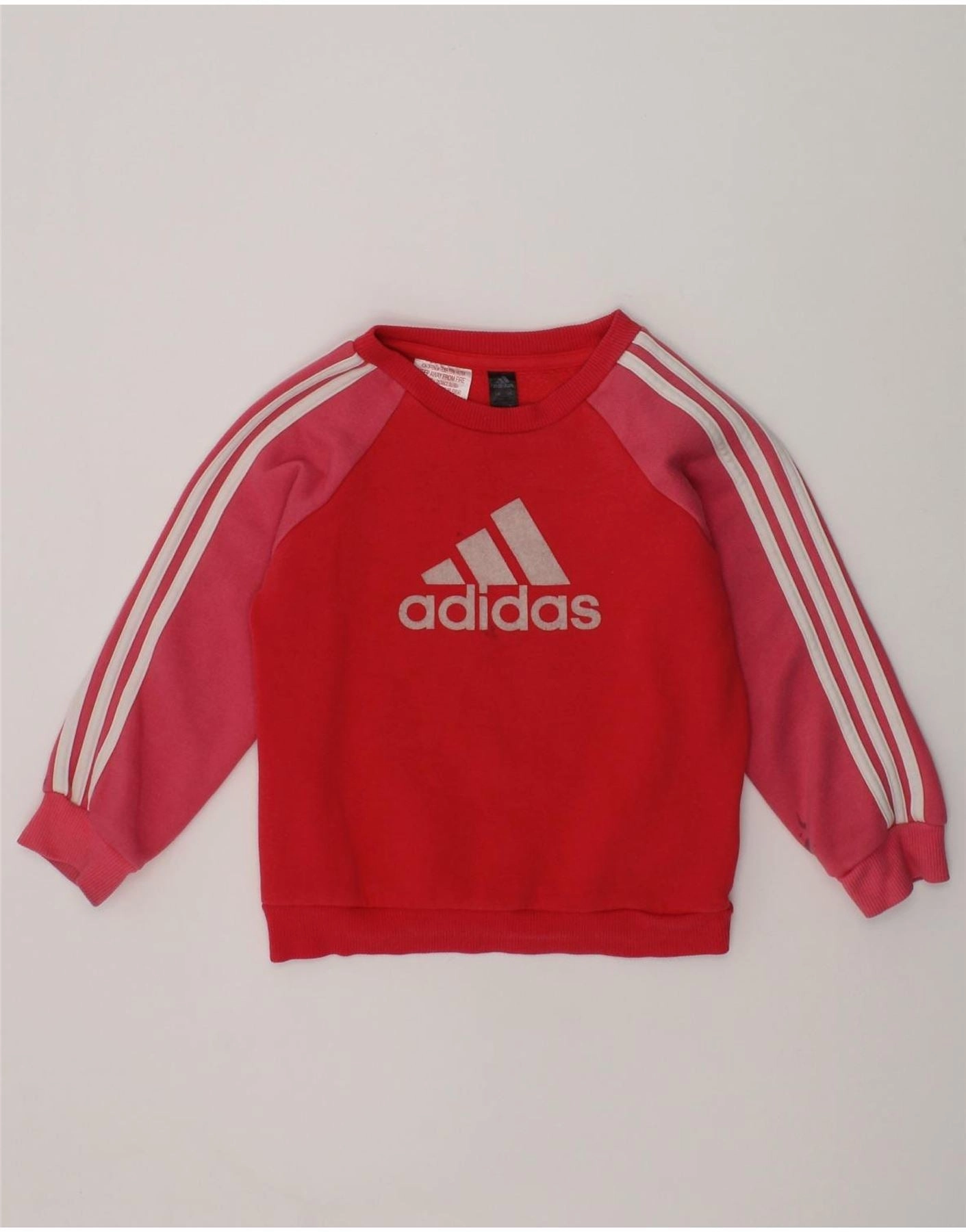 ADIDAS Baby Girls Graphic Sweatshirt Jumper 18-24 Months Red Colourblock Neutral Look Urban Trendy