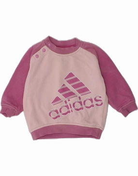 MultiPly Yarn Construction QuickDry Technology ADIDAS Baby Girls Graphic Sweatshirt Jumper 3-6 Months Pink Colourblock