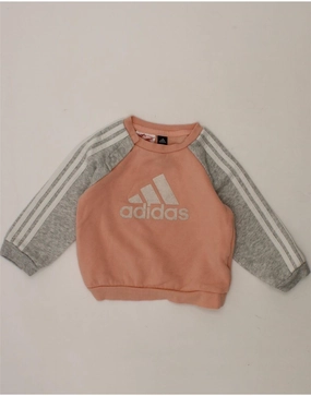 ADIDAS Baby Girls Graphic Sweatshirt Jumper 6-9 Months Pink Colourblock Everyday Style