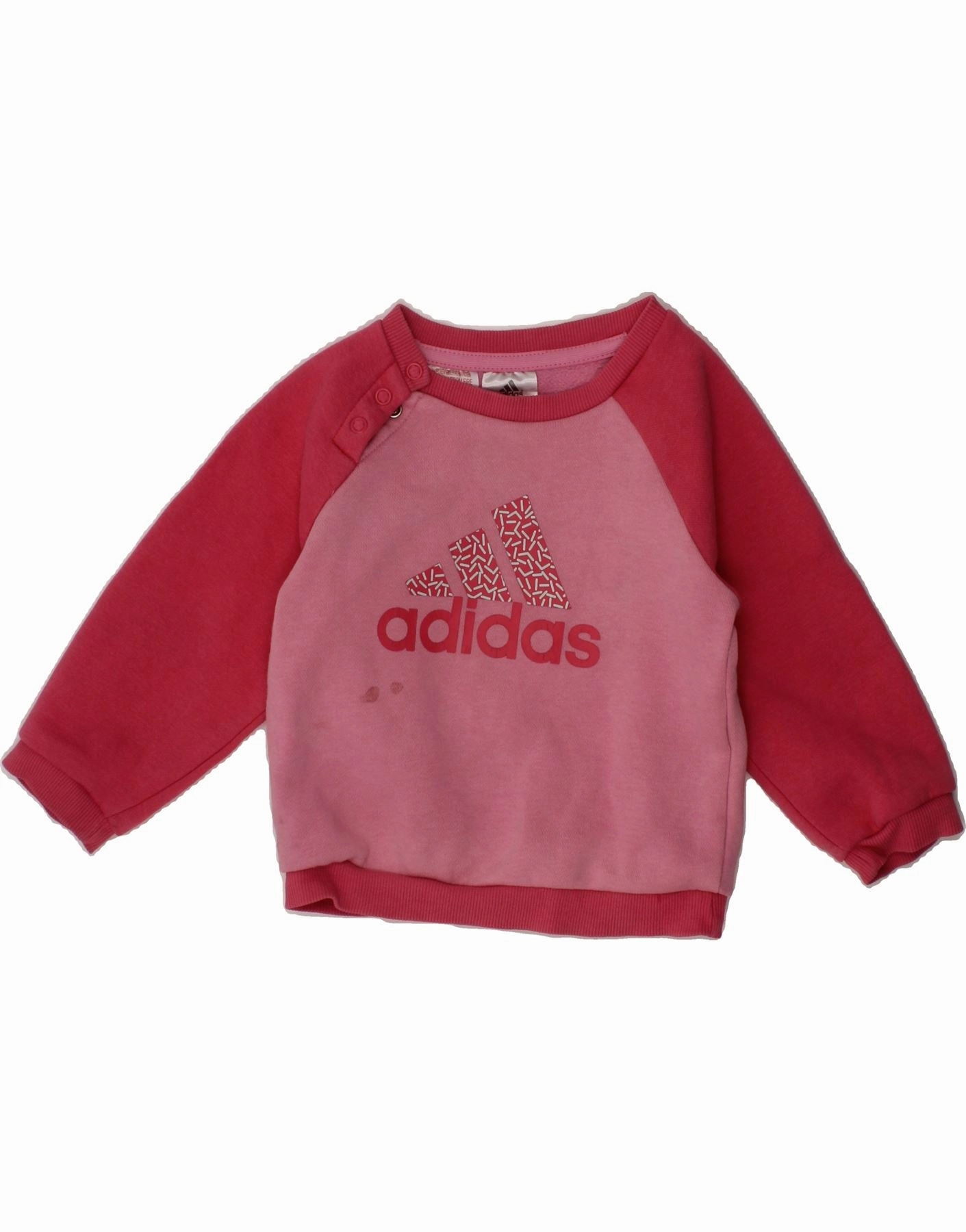 ADIDAS Baby Girls Graphic Sweatshirt Jumper 6-9 Months Pink Colourblock Relaxed Comfort