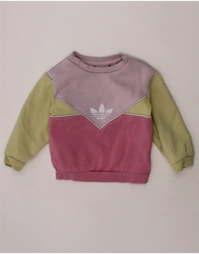 ADIDAS Baby Girls Graphic Sweatshirt Jumper 6-9 Months Pink Colourblock Airy Feel Urban Classic