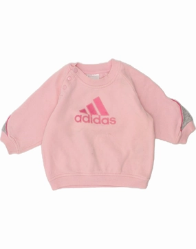 ADIDAS Baby Girls Graphic Sweatshirt Jumper 6-9 Months Pink Cotton Textured Weave