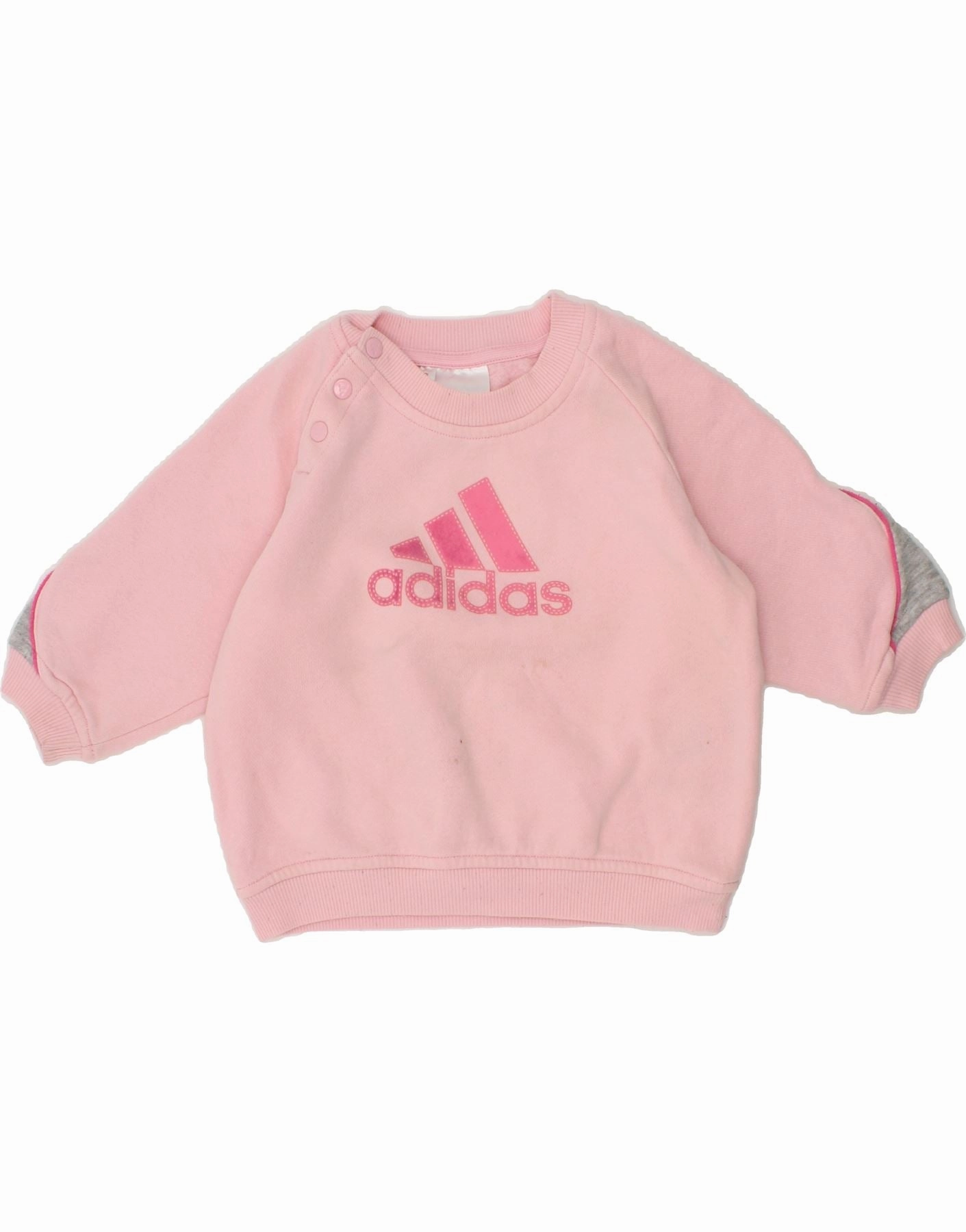 ADIDAS Baby Girls Graphic Sweatshirt Jumper 6-9 Months Pink Cotton Textured Weave