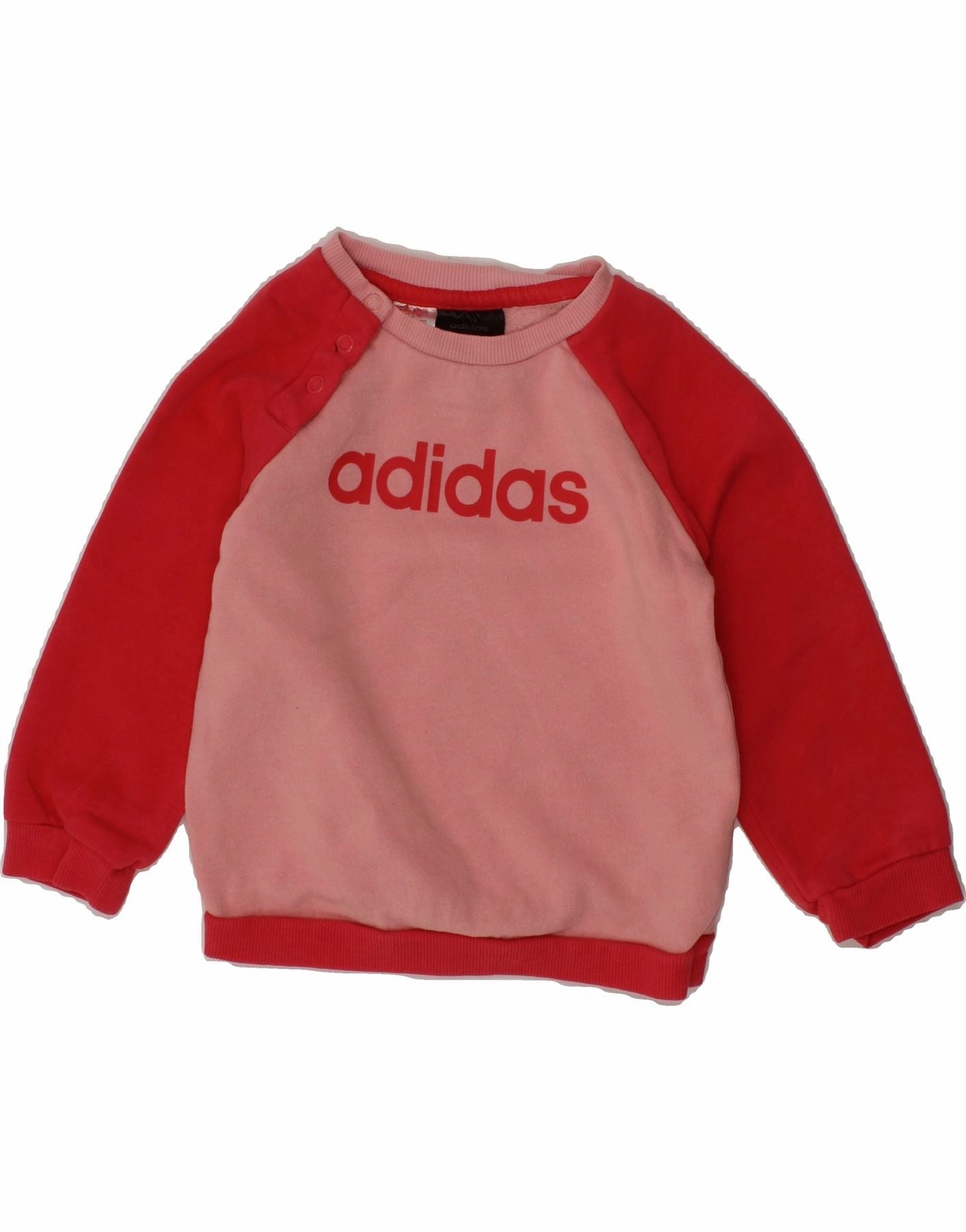 ADIDAS Baby Girls Graphic Sweatshirt Jumper 9-12 Months Pink Colourblock Gentle Stretch Waistband Travel Comfort