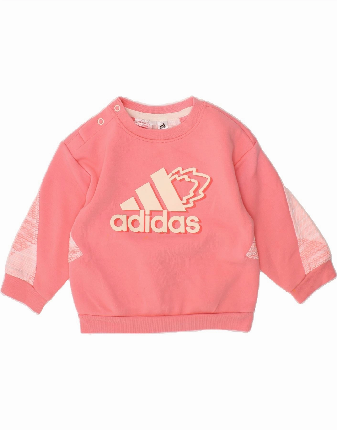 ADIDAS Baby Girls Graphic Sweatshirt Jumper 9-12 Months Pink Colourblock Knit Reinforced Edges Snug Style