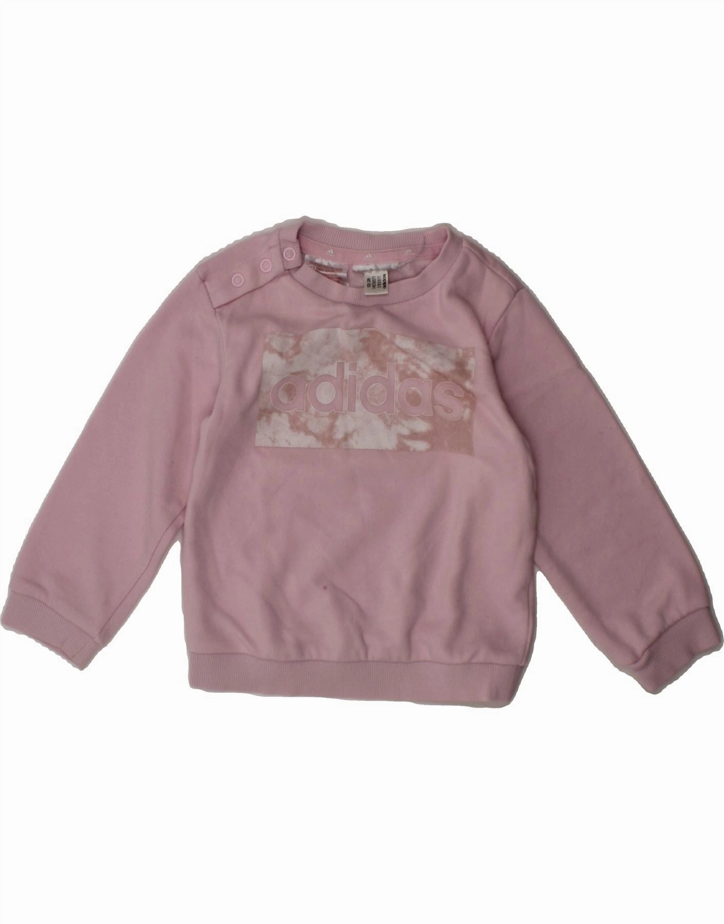 ADIDAS Baby Girls Graphic Sweatshirt Jumper 9-12 Months Purple Cotton Ribbed Collar Design