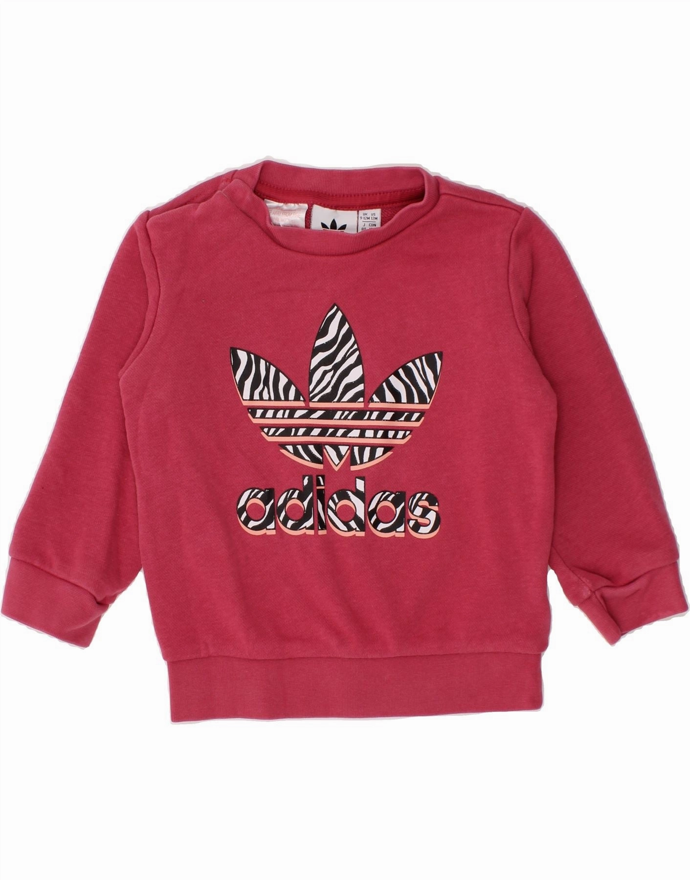 Shrink Resistant Treatment ADIDAS Baby Girls Graphic Sweatshirt Jumper 9-12 Months Red Cotton