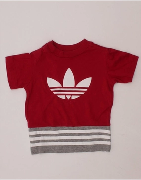 Low Maintenance ADIDAS Baby Girls Graphic T-Shirt Top 12-18 Months Burgundy Colourblock