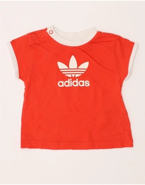 ADIDAS Baby Girls Graphic T-Shirt Top 6-9 Months Red Cotton Spring Trend Fall Foliage