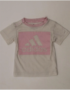 Flex Fit Collar Checkered Print ADIDAS Baby Girls Graphic T-Shirt Top 9-12 Months White Colourblock Cotton