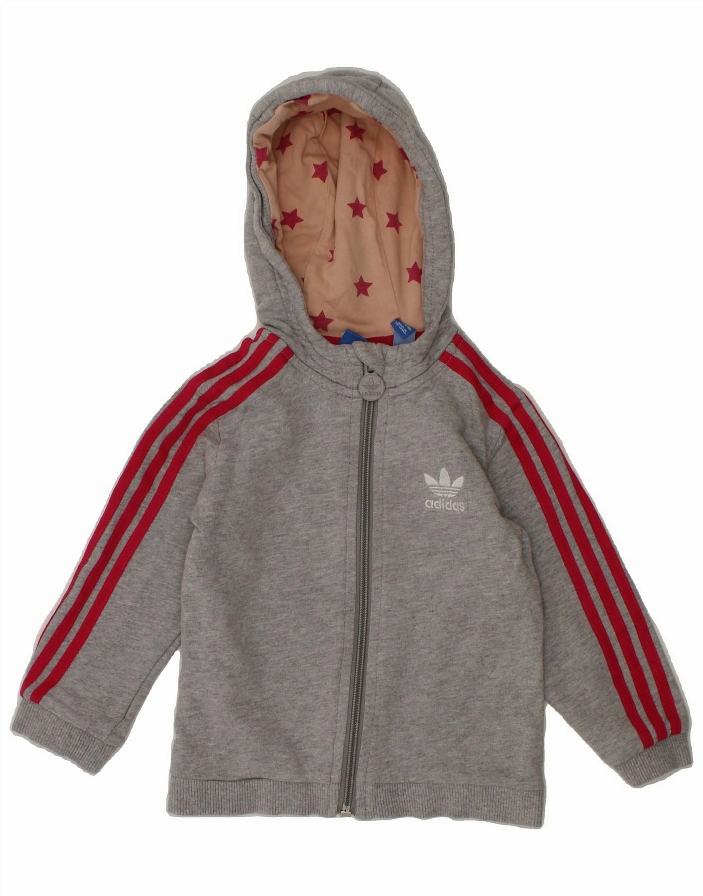 ADIDAS Baby Girls Graphic Zip Hoodie Sweater 12-18 Months Grey Cotton UVProtective Knit Density Cozy Moments