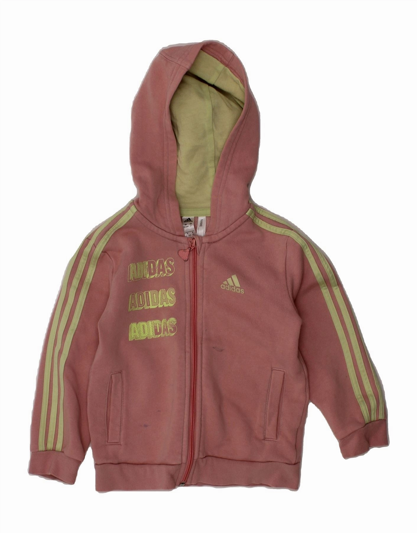 Classic Warmth ADIDAS Baby Girls Graphic Zip Hoodie Sweater 18-24 Months Pink Cotton