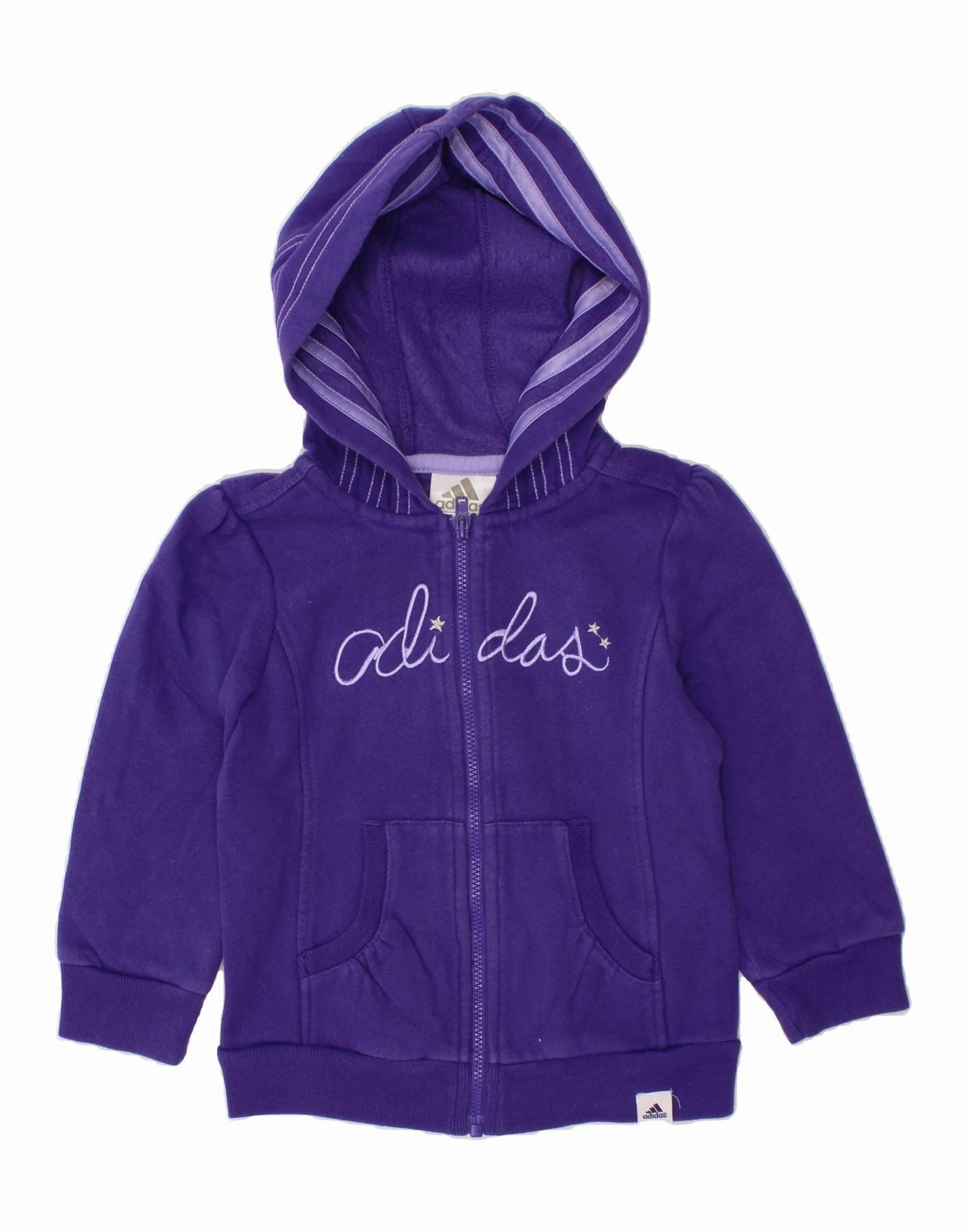 Outdoor Warmth ADIDAS Baby Girls Graphic Zip Hoodie Sweater 18-24 Months Purple Cotton