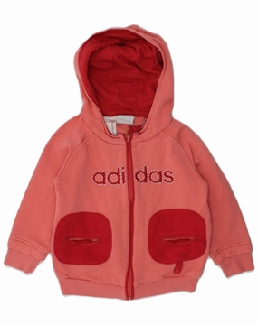 ADIDAS Baby Girls Graphic Zip Hoodie Sweater 18-24 Months Red Cotton UV Protection Smart Style