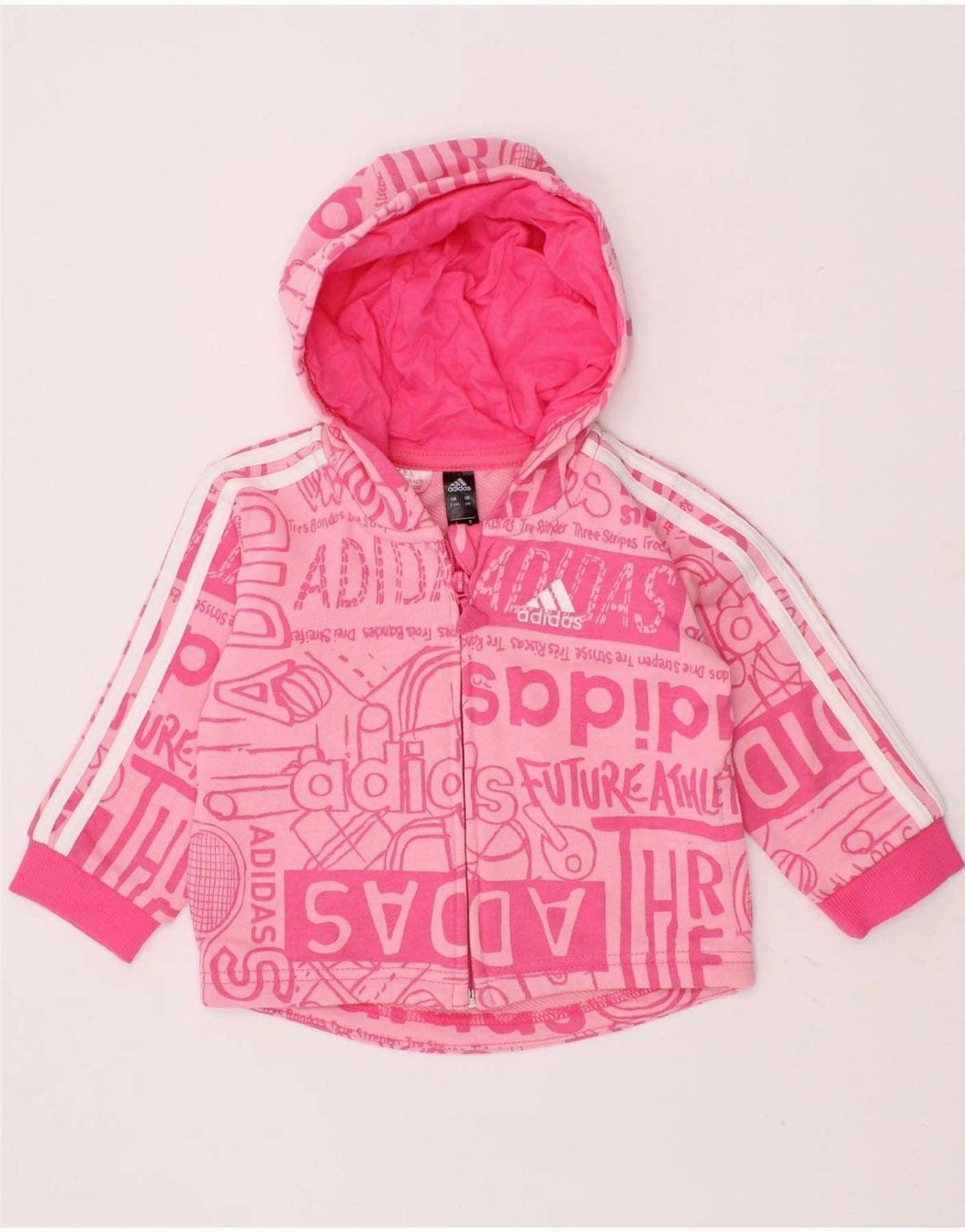 Non Chlorine Bleach Safe ADIDAS Baby Girls Graphic Zip Hoodie Sweater 3-6 Months Pink Cotton
