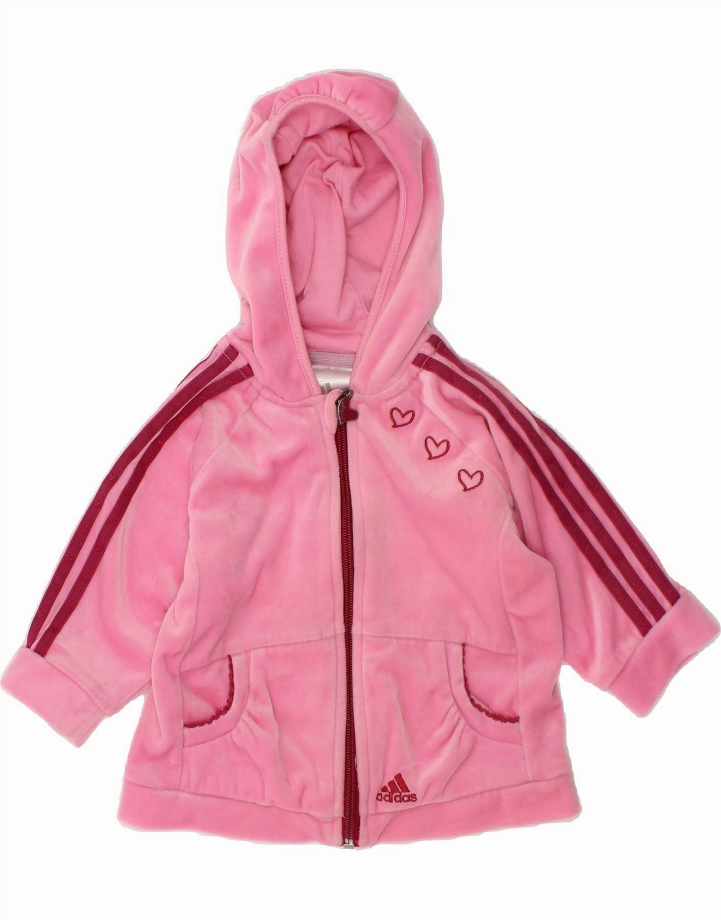 Travel Comforted NoSnag Surface ADIDAS Baby Girls Graphic Zip Hoodie Sweater 3-6 Months Pink Polyester