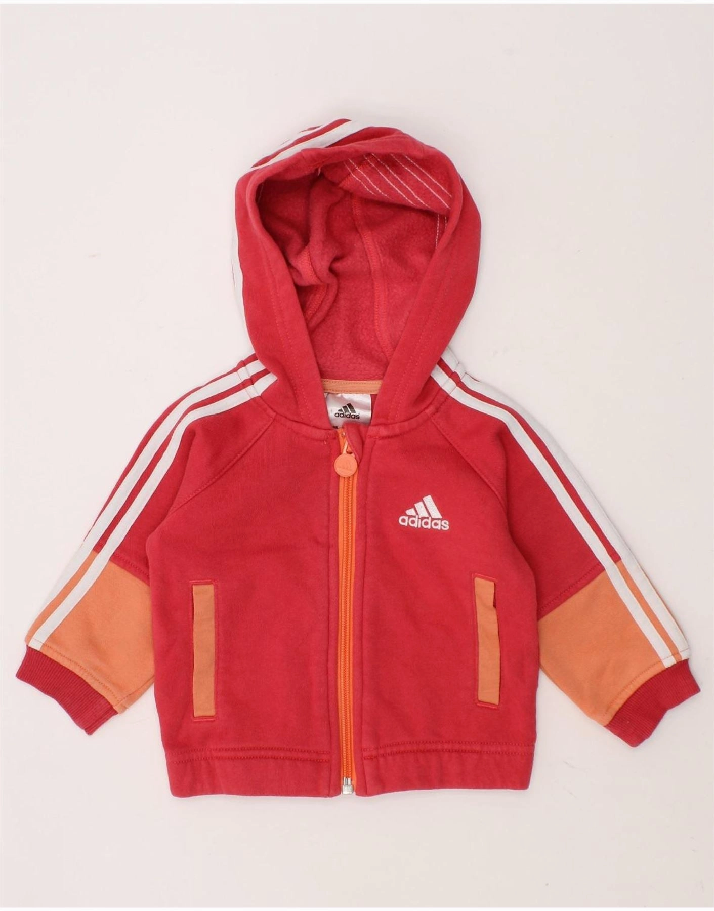 Weekend Style Relaxed Trend ADIDAS Baby Girls Graphic Zip Hoodie Sweater 3-6 Months Red Colourblock