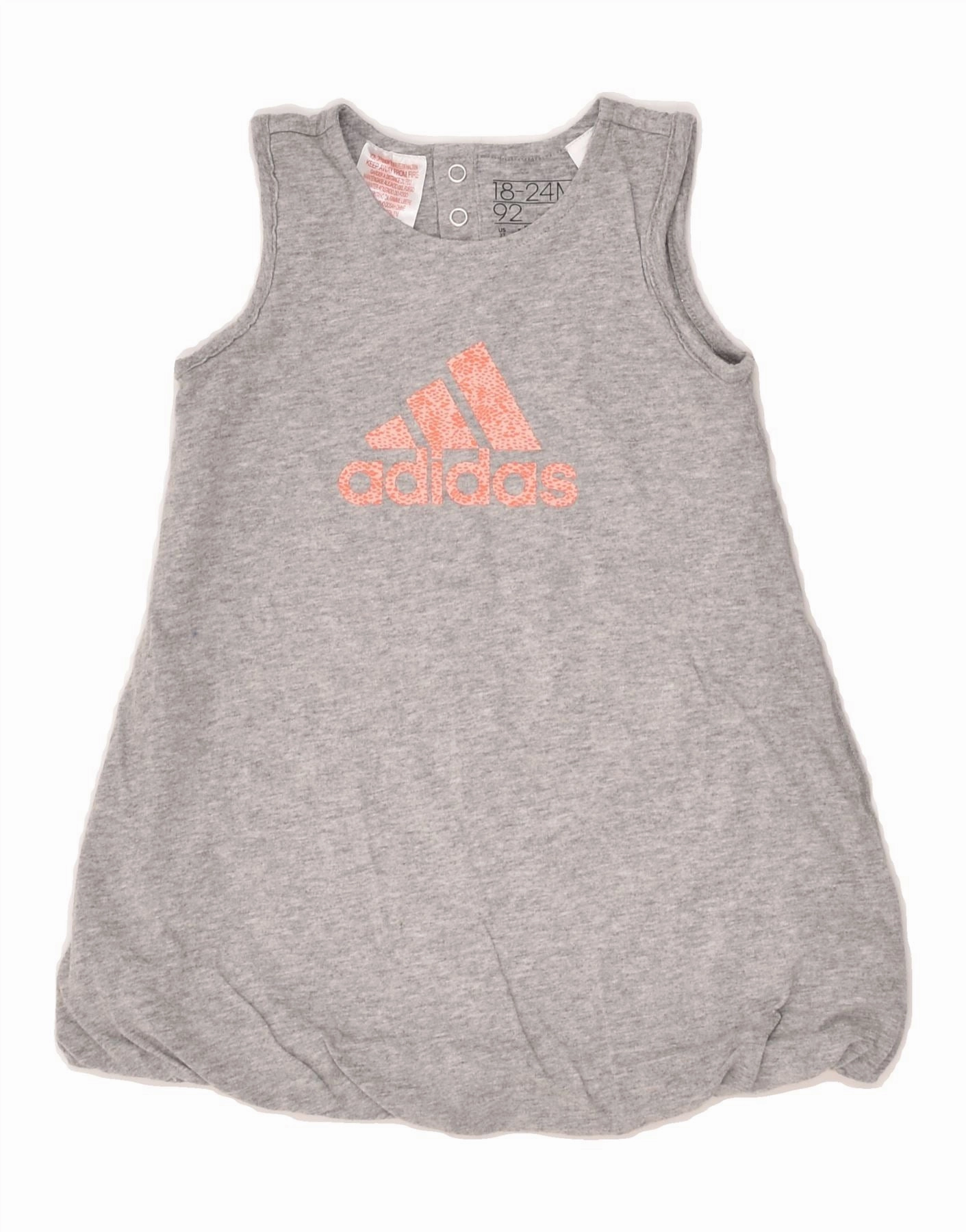 ADIDAS Baby Girls Sleeveless Graphic T-Shirt Dress 18-24 Months Grey Smart Style