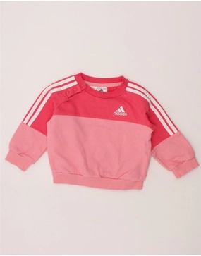 ADIDAS Baby Girls Sweatshirt Jumper 3-6 Months Pink Colourblock Cotton Low Impact Manufacturing