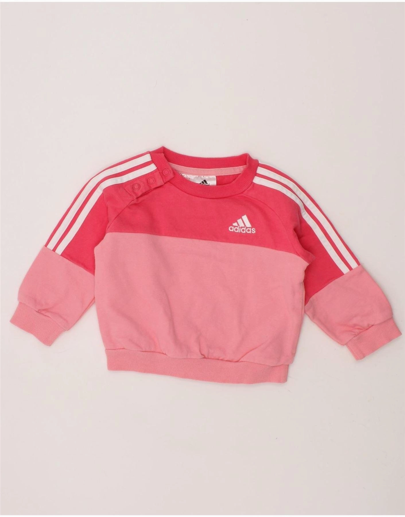 ADIDAS Baby Girls Sweatshirt Jumper 3-6 Months Pink Colourblock Cotton Low Impact Manufacturing
