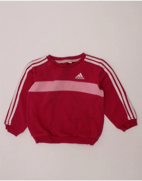 ADIDAS Baby Girls Sweatshirt Jumper 9-12 Months Red Colourblock Cotton SoftTouch Finish Brushed Inner