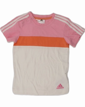 Seamless Shoulder Construction ADIDAS Baby Girls T-Shirt Top 12-18 Months Pink Colourblock Cotton