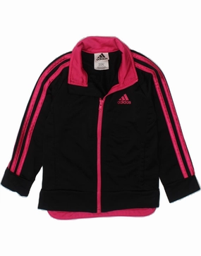 ADIDAS Baby Girls Tracksuit Top Jacket 18-24 Months Black Polyester Softshell Fabric