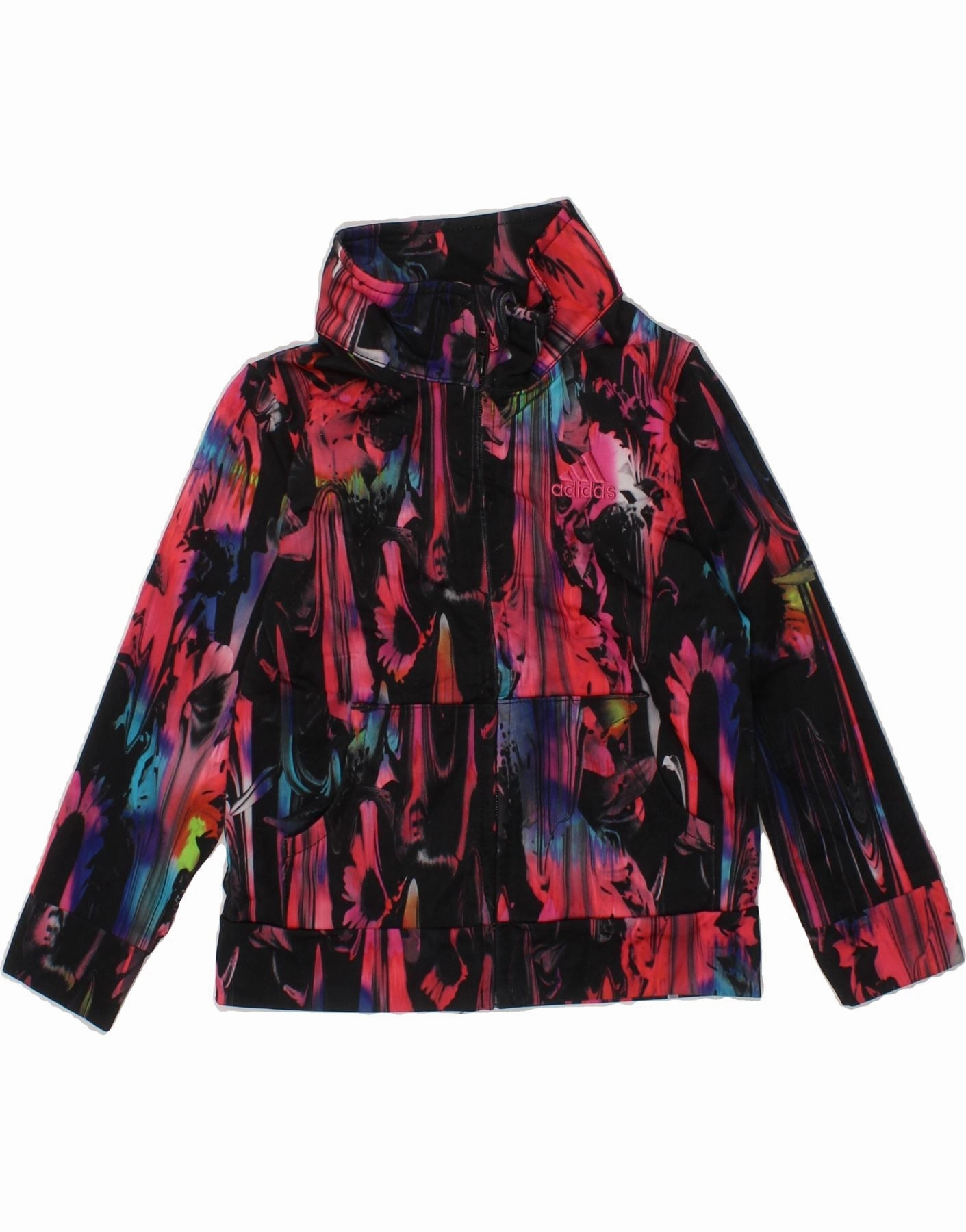 ADIDAS Baby Girls Tracksuit Top Jacket 18-24 Months Multicoloured Floral Versatile Piece