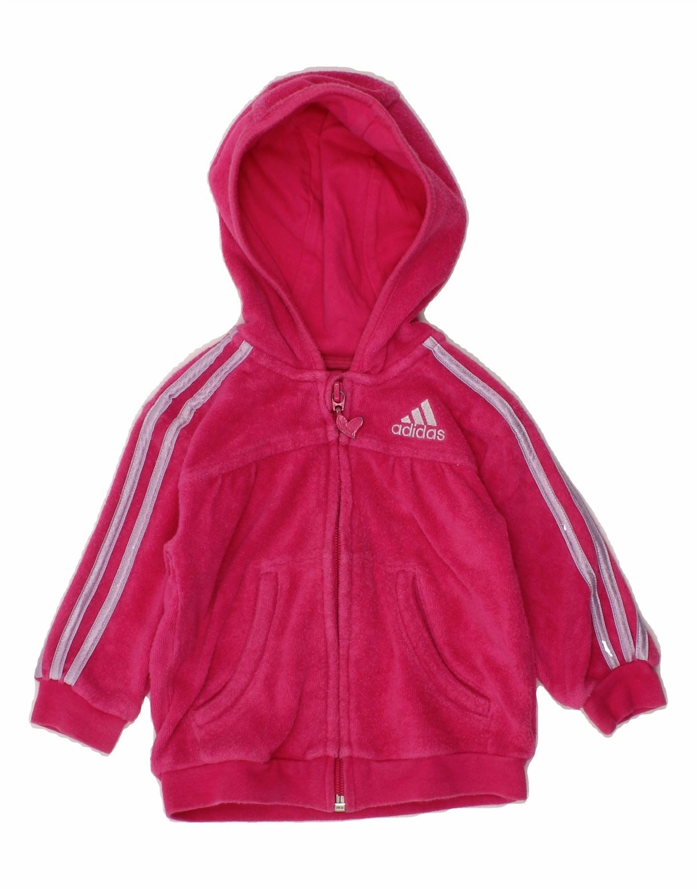 ADIDAS Baby Girls Zip Hoodie Sweater 0-3 Months Pink Bonded Hem Technology Relaxed Layer