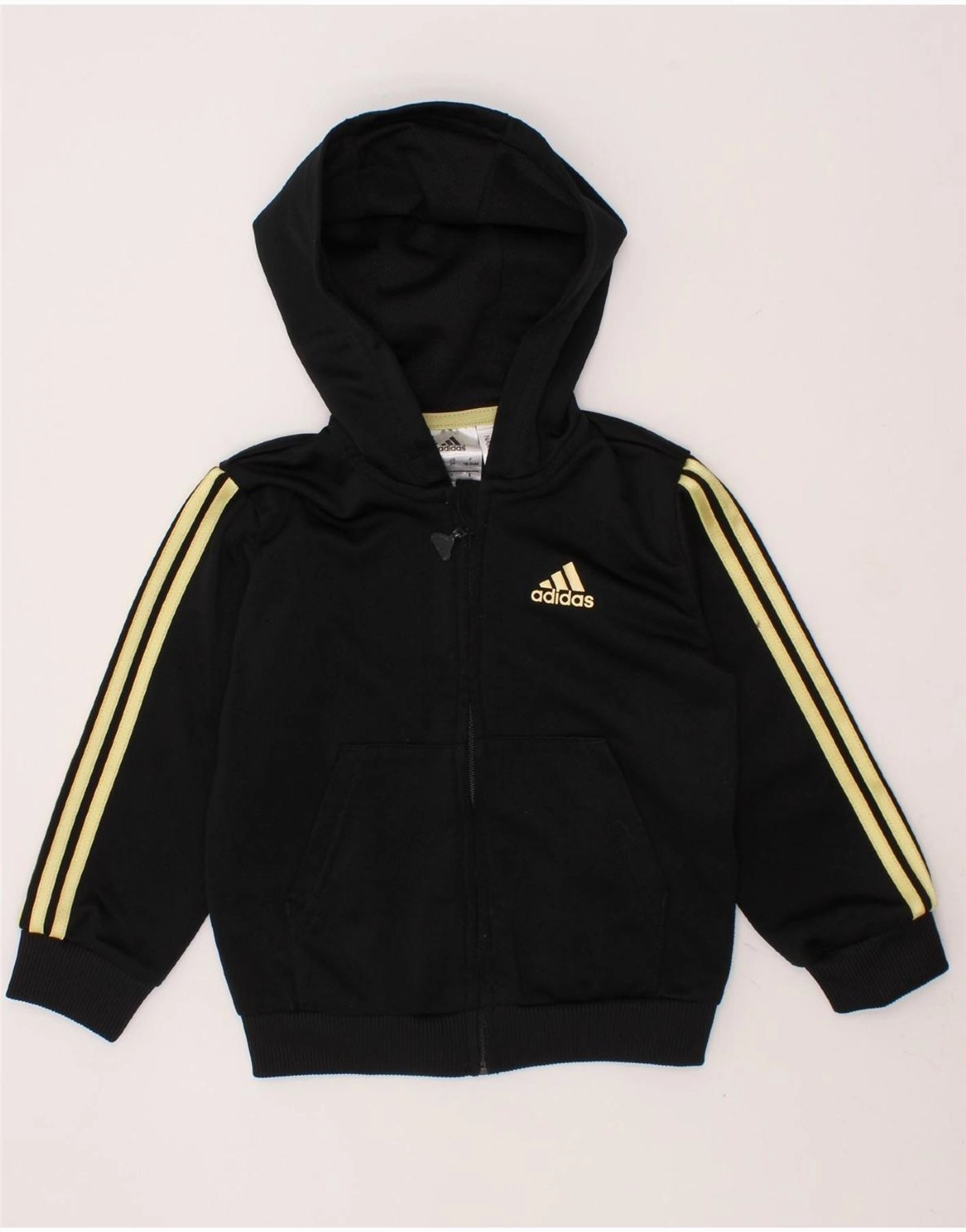 Ribbed Edging ADIDAS Baby Girls Zip Hoodie Sweater 18-24 Months Black Polyester