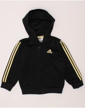 Ribbed Edging ADIDAS Baby Girls Zip Hoodie Sweater 18-24 Months Black Polyester