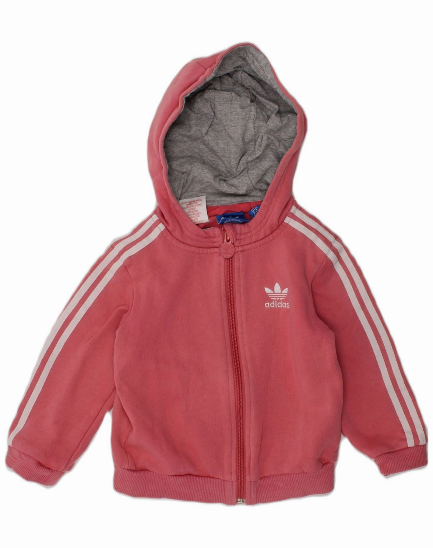 ADIDAS Baby Girls Zip Hoodie Sweater 18-24 Months Pink Cotton GarmentDyed Finish