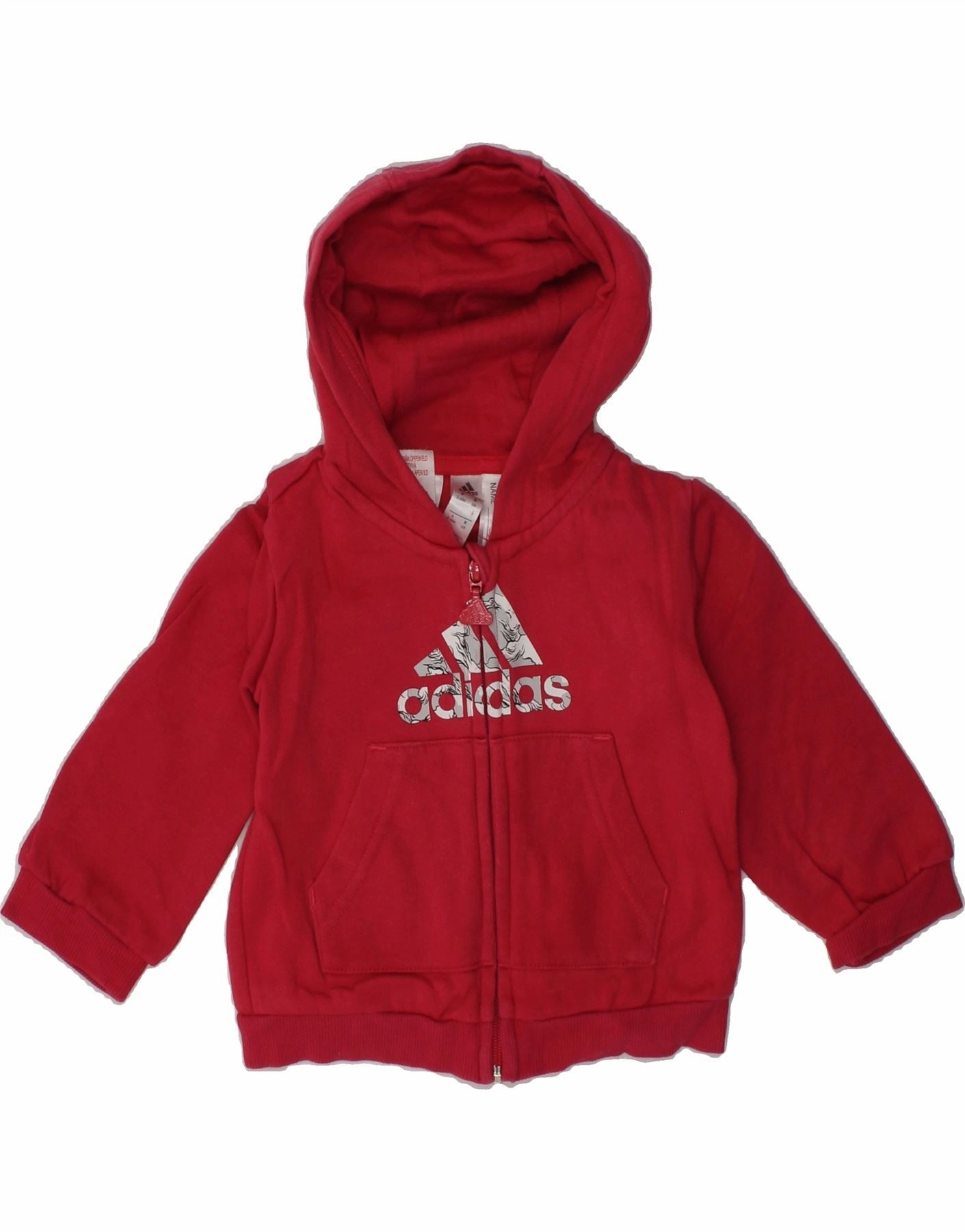 Tagless Label System Cozy Loopback Fabric ADIDAS Baby Girls Zip Hoodie Sweater 3-6 Months Red Cotton