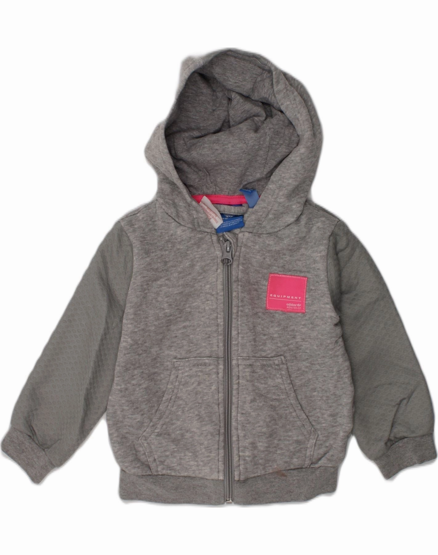 ADIDAS Baby Girls Zip Hoodie Sweater 9-12 Months Grey Cotton Off Duty MultiPly Yarn Construction