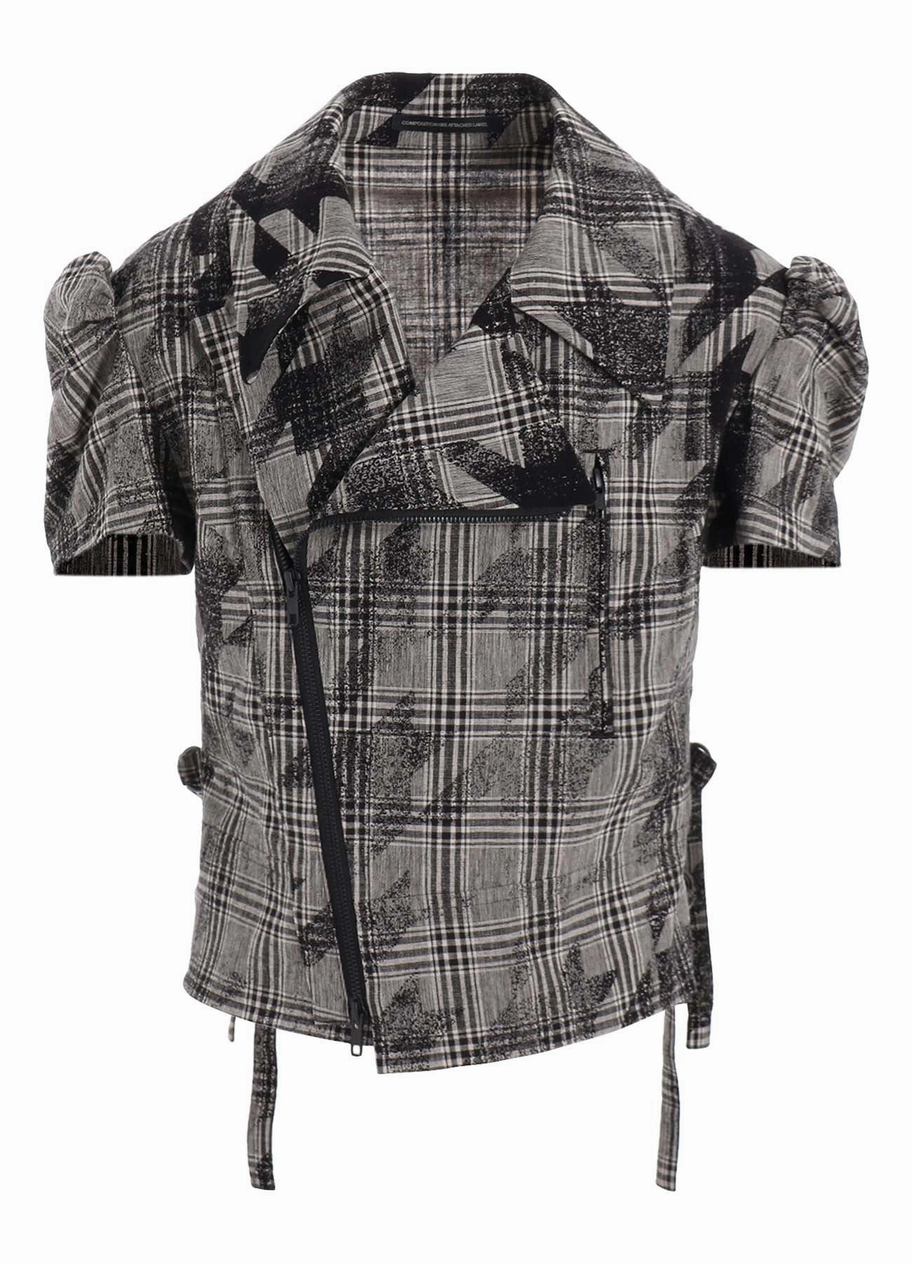 Air Cooling Zones High precision COTTON/LINEN PLAID??BIG HOUNDSTOOTH SHORT SLEEVE MOTO JACKET