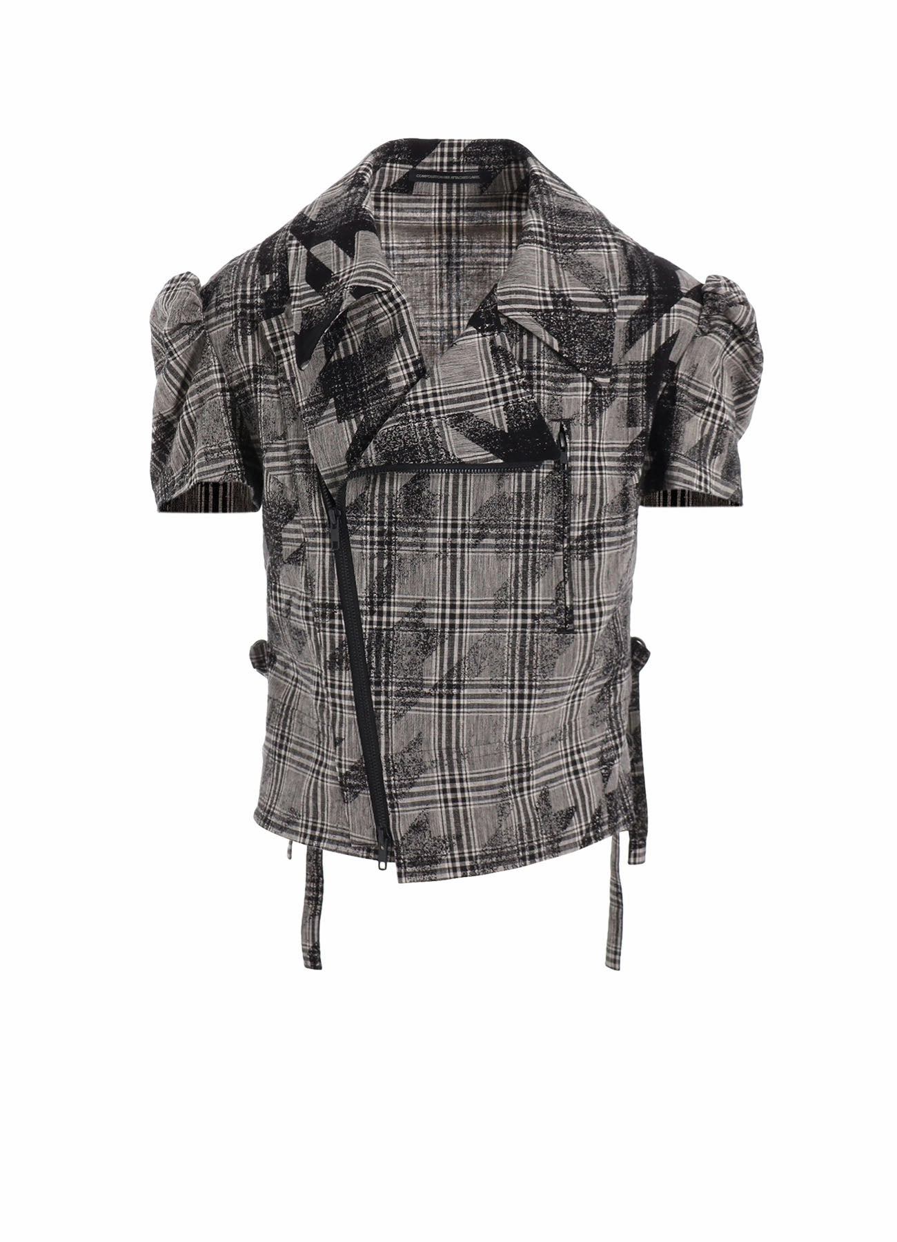 Temperature Regulating COTTON/LINEN PLAID??BIG HOUNDSTOOTH SHORT SLEEVE MOTO JACKET